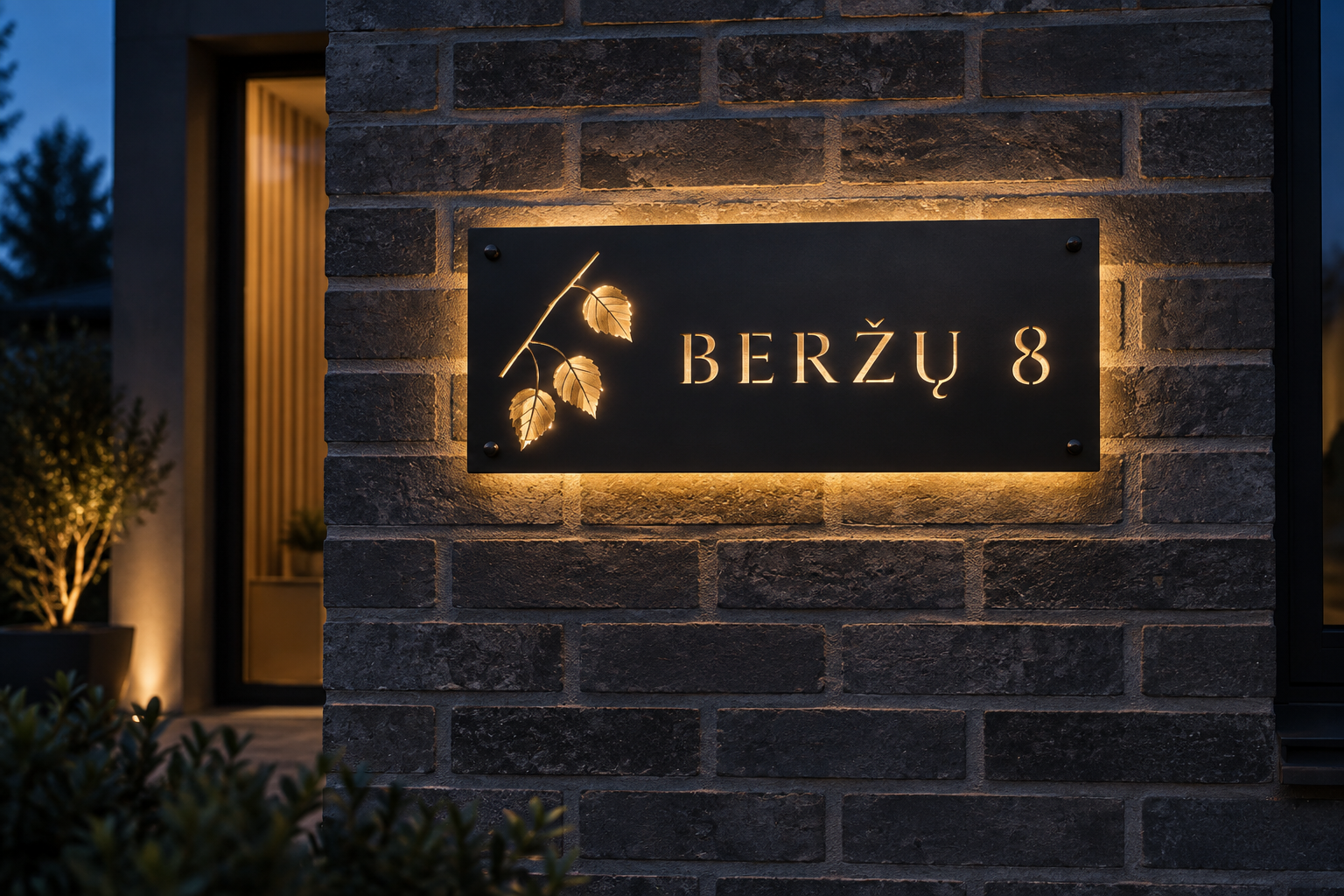 Beržų 8 lentelė su šiltu apšvietimu